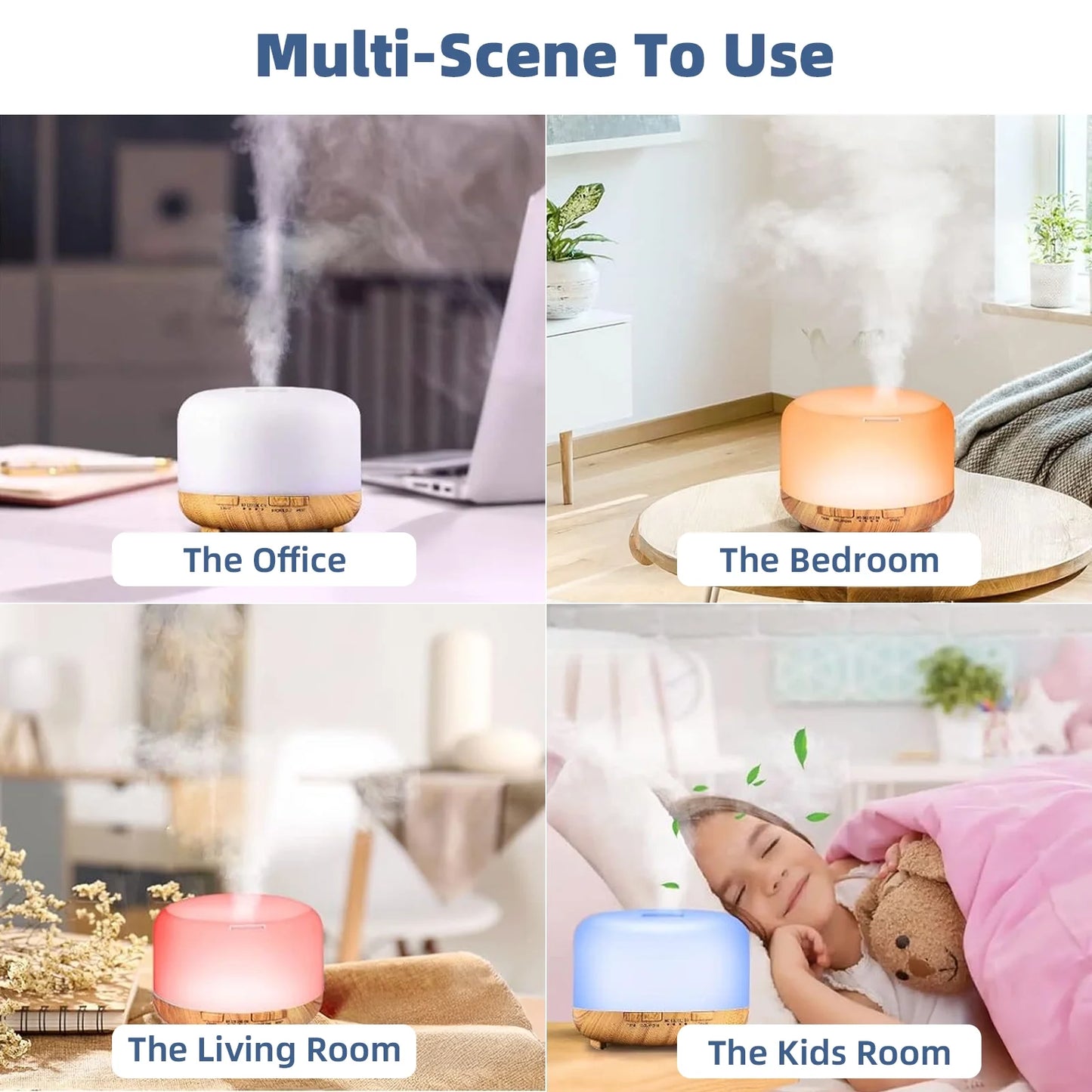 500Ml Essential Oil Diffuser with Remote Control,6*10Ml Air Humidifier with 3 Timers 7 Colors Ambient Light for Large Room Home Office