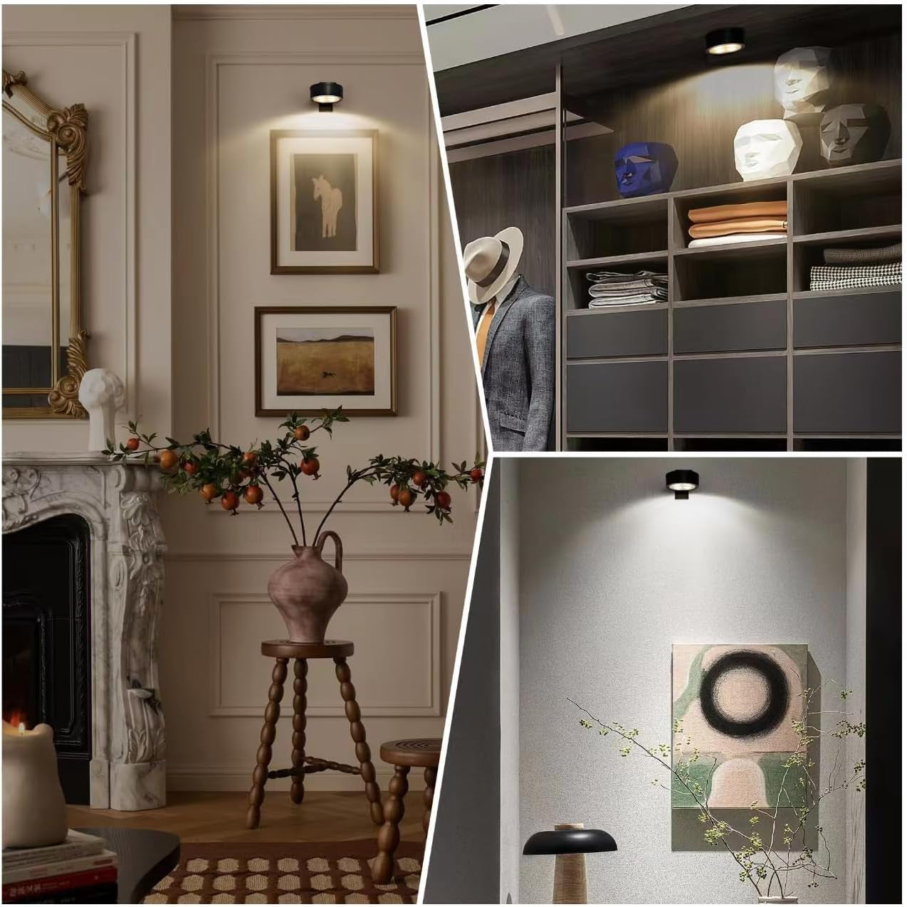 3-Pack Battery Operated Picture Light Magnetic Painting Light with 3 Lighting Modes,Remote and Dimmable Timer Art Display Light for Picture Artworking Frame Portrait,Wireless Wall Decor Puck Lights