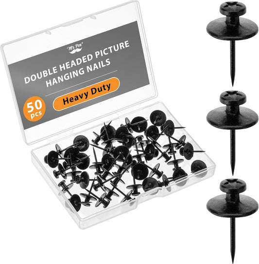 - Double Headed Picture Hanging Nails, 50 Pack, Black, Push Pins for Wall