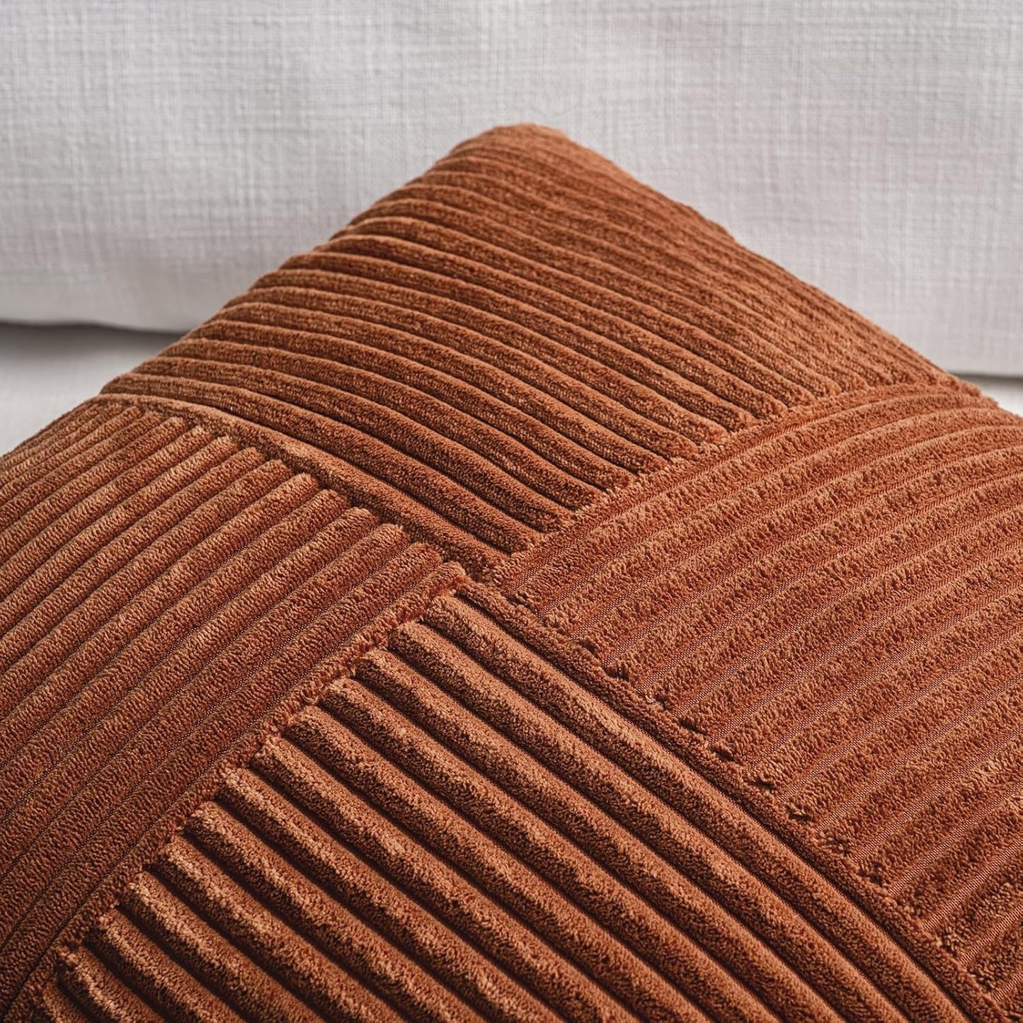 2 Packs Rust Boho Decorative Throw Pillow Covers 18X18 Inch for Couch Bed Sofa, Farmhouse Fall Home Decor, Soft Corss Corduroy Patchwork Textured Terracotta Accent Cushion Case 45X45 Cm