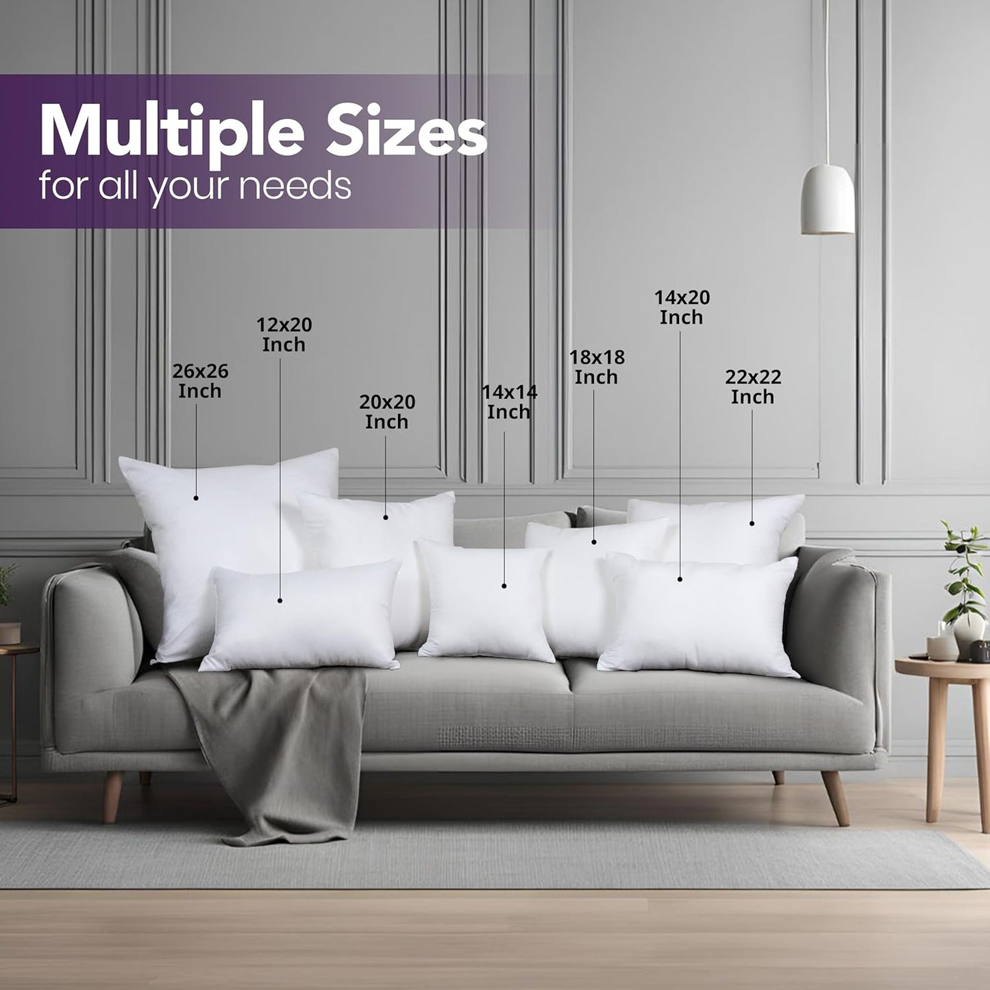 20X20 Pillow Inserts, Set of 2, White – Indoor Decorative Throw Pillows for Bed, Sofa & Couch – Soft, Supportive & Fluffy Cushion Inserts