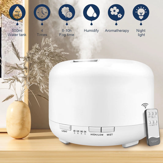 500ml Essential Oil Diffuser with Remote Control – Ultrasonic Aroma Humidifier for Home & Bedroom