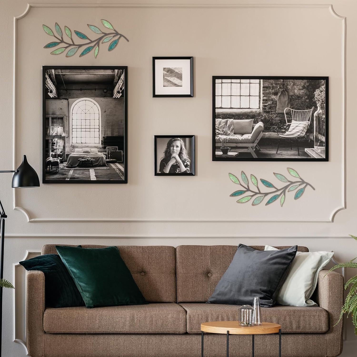 2 Pieces Metal Tree Leaf Wall Decor Vine Olive Branch Leaf Wall Art Living Room, Hallway Wall Decor Outdoor Decoration(Gradient Green)