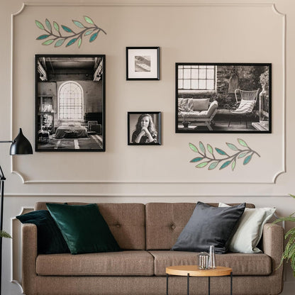 2 Pieces Metal Tree Leaf Wall Decor Vine Olive Branch Leaf Wall Art Living Room, Hallway Wall Decor Outdoor Decoration(Gradient Green)