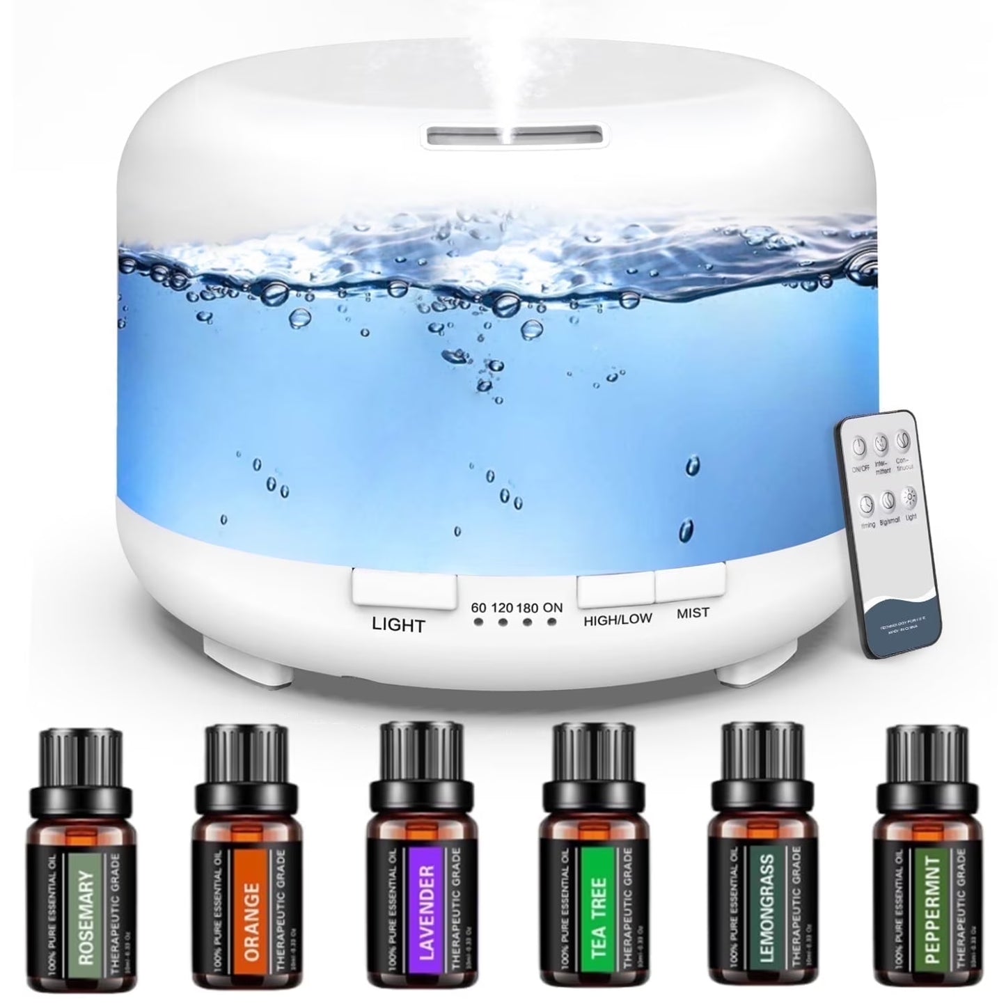 500Ml Essential Oil Diffuser with 6*10Ml Essential Oils Set, Flower Aromatherapy Diffusers with Remote Control, Oil Air Humidifier Vaporizer for Large Room Bedroom Office