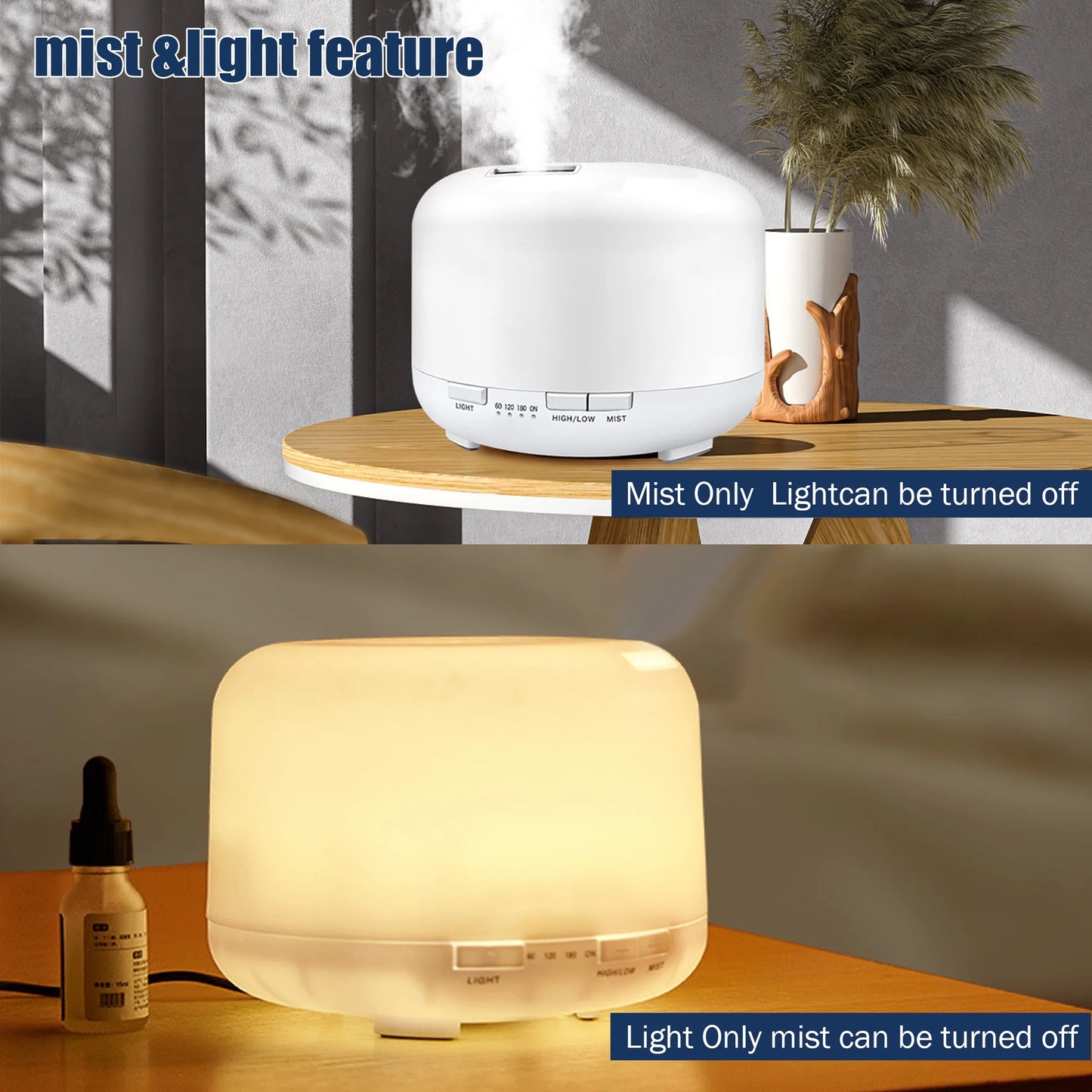 500ml Essential Oil Diffuser with Remote Control – Ultrasonic Aroma Humidifier for Home & Bedroom