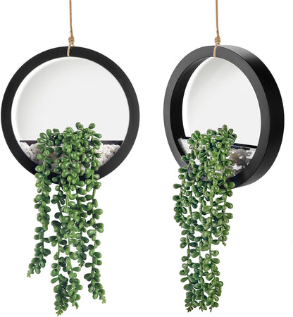 2 Pack Fake Plants Hanging Artificial Succulents Plants in Black Pots for Living Room Bathroom Accessories Boho Farmhouse Wall Decor