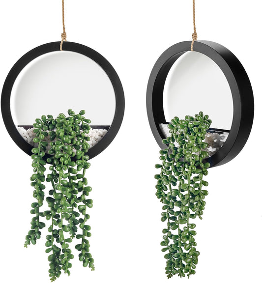2 Pack Fake Plants Hanging Artificial Succulents Plants in Black Pots for Living Room Bathroom Accessories Boho Farmhouse Wall Decor