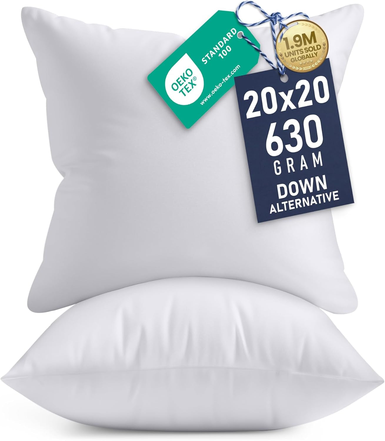 20X20 Pillow Inserts, Set of 2, White – Indoor Decorative Throw Pillows for Bed, Sofa & Couch – Soft, Supportive & Fluffy Cushion Inserts