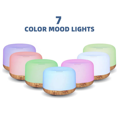 500Ml Essential Oil Diffuser with Remote Control,6*10Ml Air Humidifier with 3 Timers 7 Colors Ambient Light for Large Room Home Office