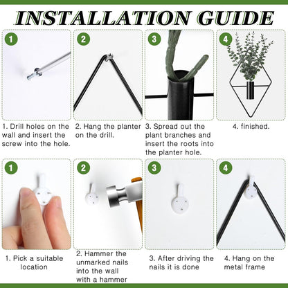 4 Pcs Hanging Planters with Artificial Eucalyptus Metal Hanging Vase Indoor Plants Holder Modern Geometric Boho Bathroom Wall Decor for Living Room Home Office(Black)