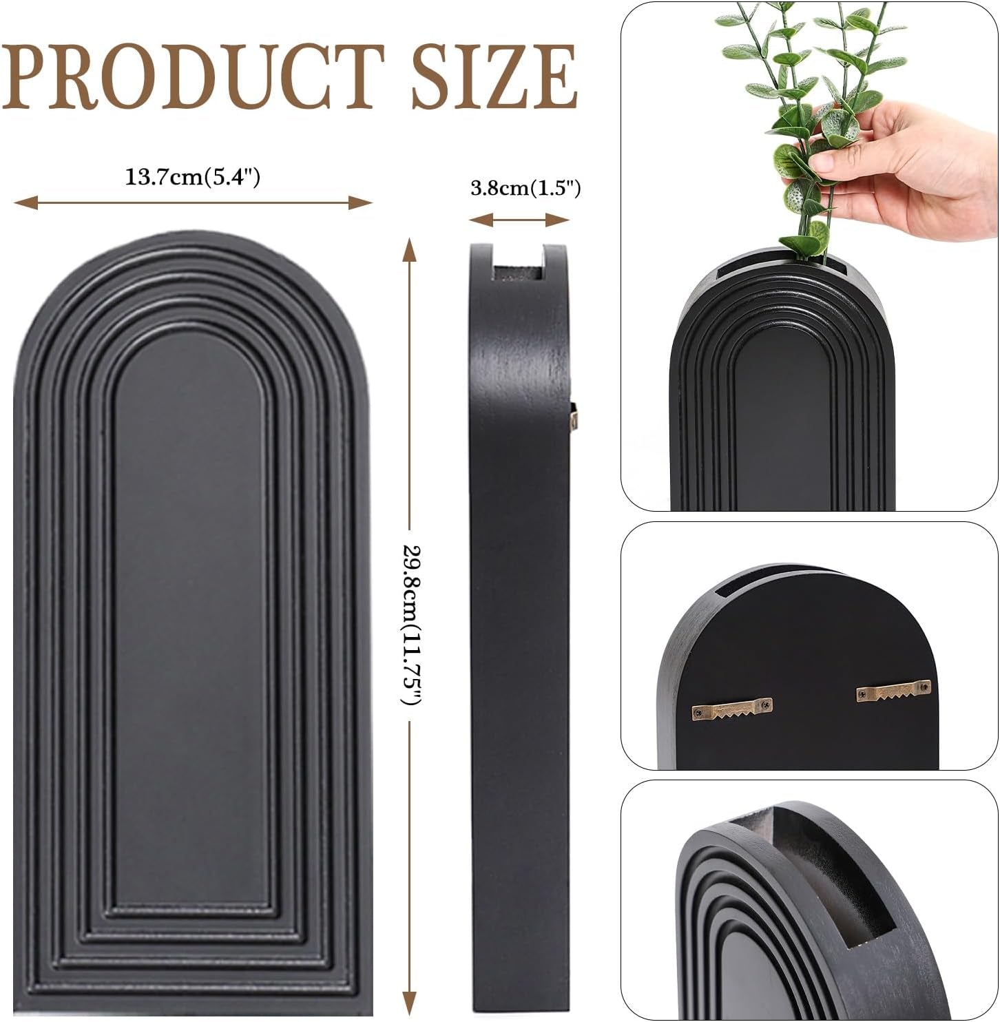 2 Pack Wooden Wall Vase Set - Brown Finish Modern Farmhouse & Boho Wall Decor for Entryway, Hallway, Bathroom, Living Room, Dining Room, Narrow Spaces