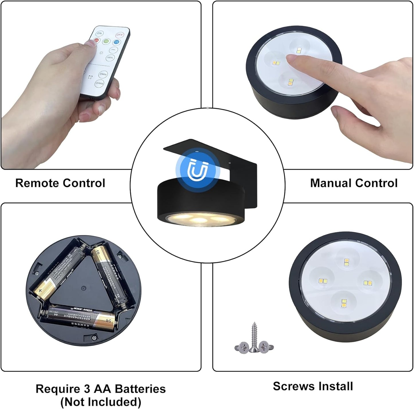 3-Pack Battery Operated Picture Light Magnetic Painting Light with 3 Lighting Modes,Remote and Dimmable Timer Art Display Light for Picture Artworking Frame Portrait,Wireless Wall Decor Puck Lights