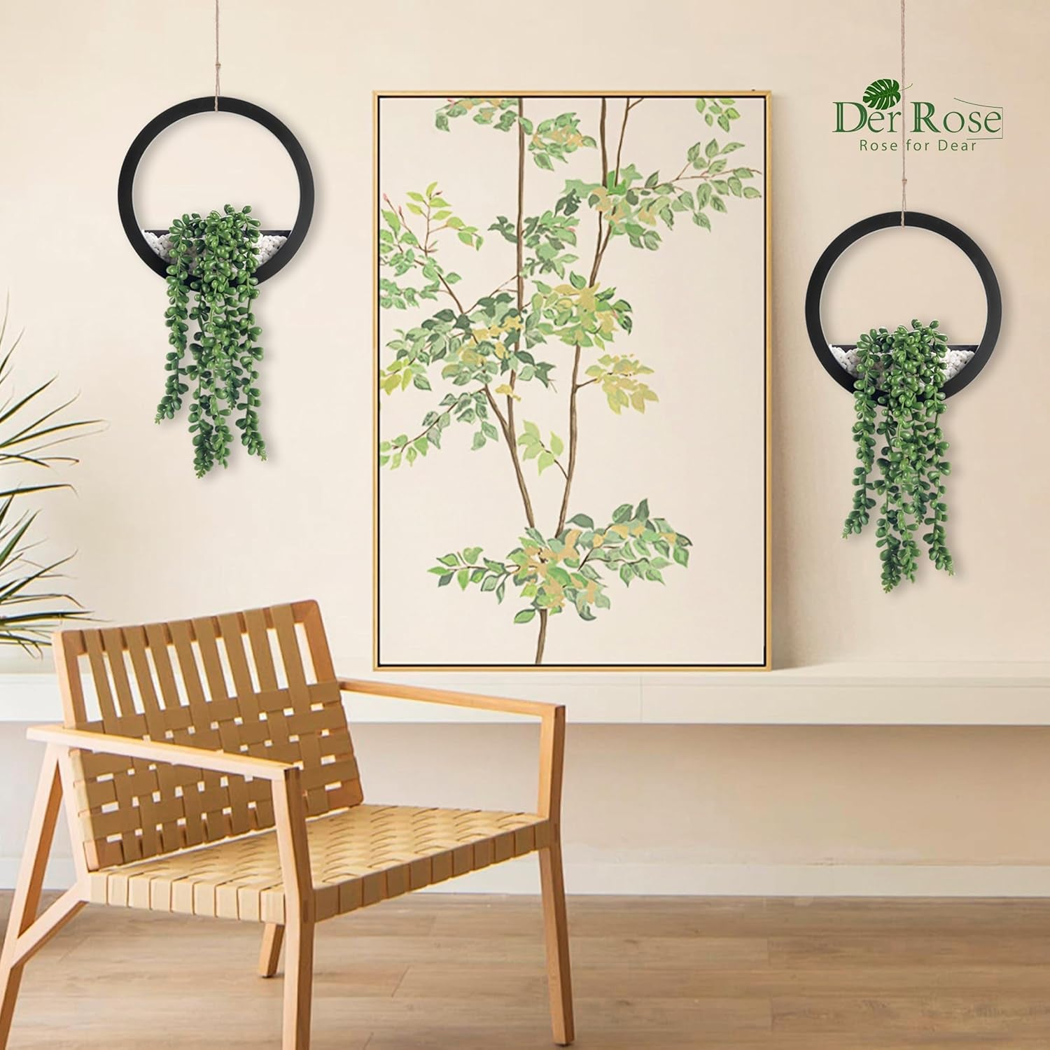 2 Pack Fake Plants Hanging Artificial Succulents Plants in Black Pots for Living Room Bathroom Accessories Boho Farmhouse Wall Decor