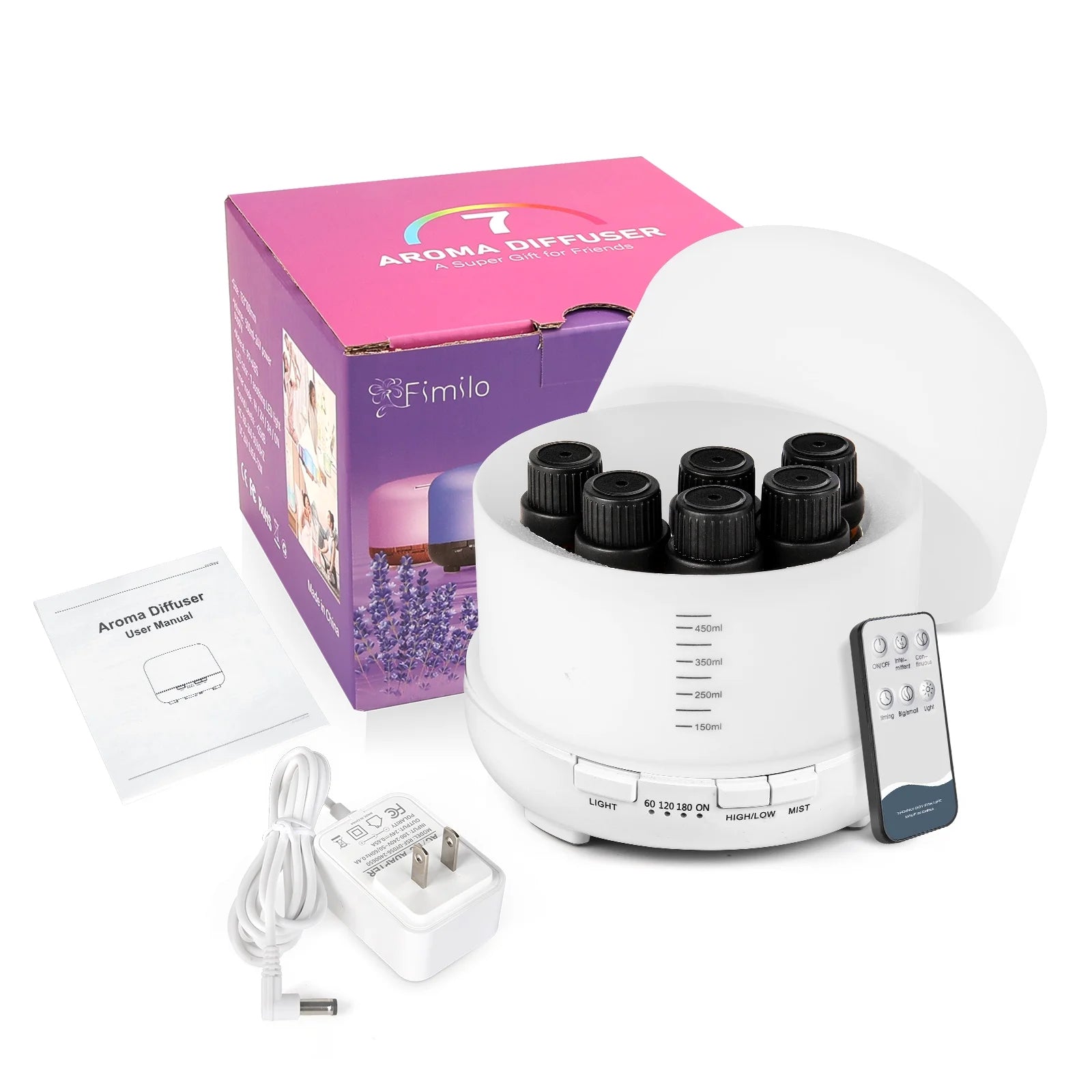 500Ml Essential Oil Diffuser with 6*10Ml Essential Oils Set, Flower Aromatherapy Diffusers with Remote Control, Oil Air Humidifier Vaporizer for Large Room Bedroom Office