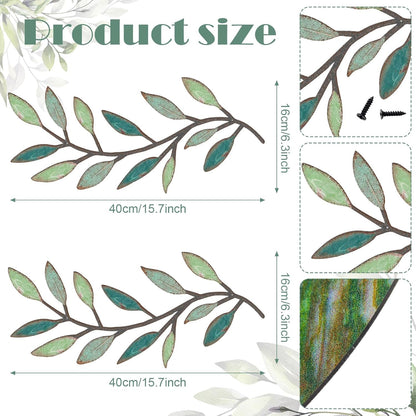2 Pieces Metal Tree Leaf Wall Decor Vine Olive Branch Leaf Wall Art Living Room, Hallway Wall Decor Outdoor Decoration(Gradient Green)