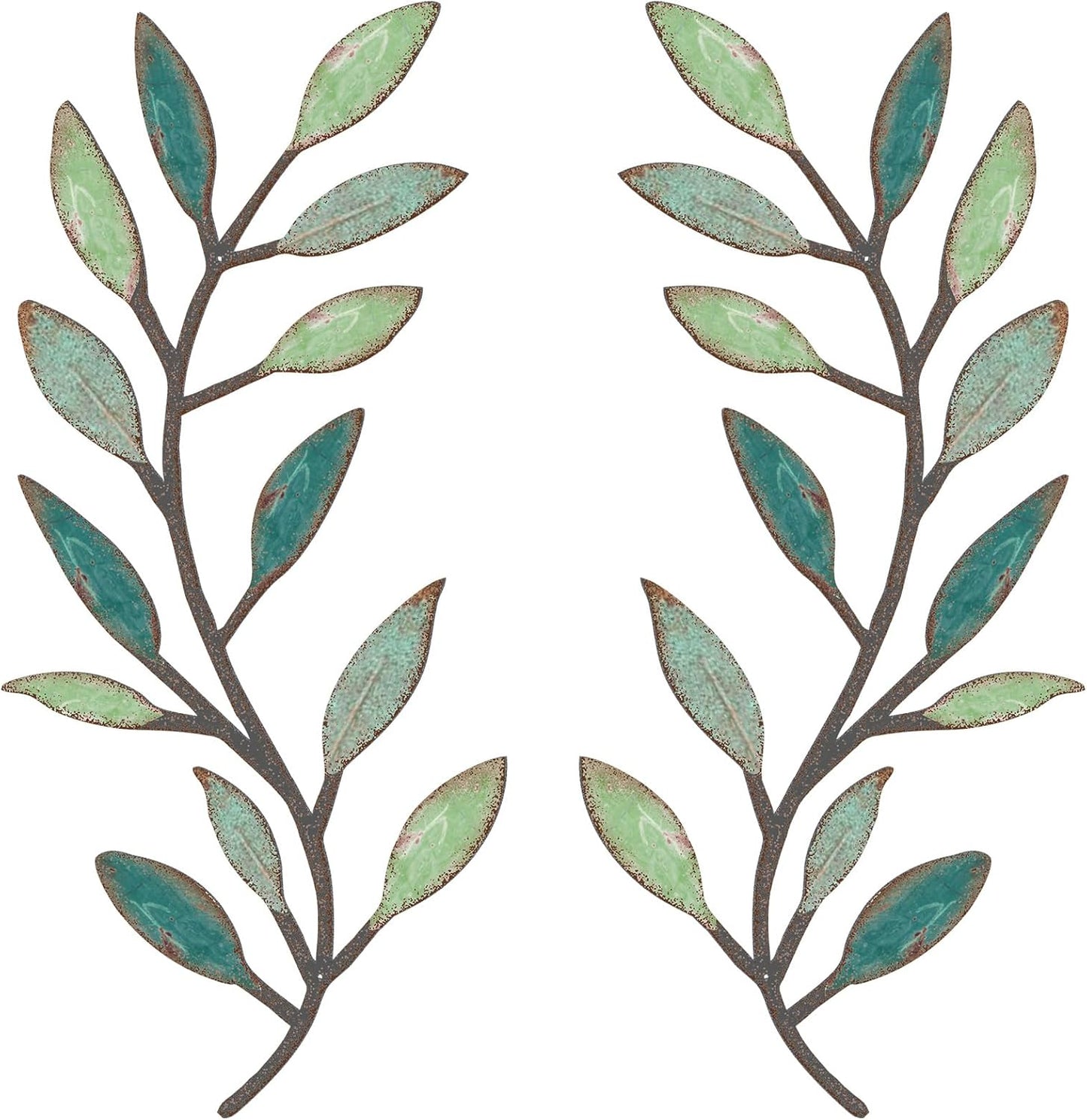 2 Pieces Metal Tree Leaf Wall Decor Vine Olive Branch Leaf Wall Art Living Room, Hallway Wall Decor Outdoor Decoration(Gradient Green)