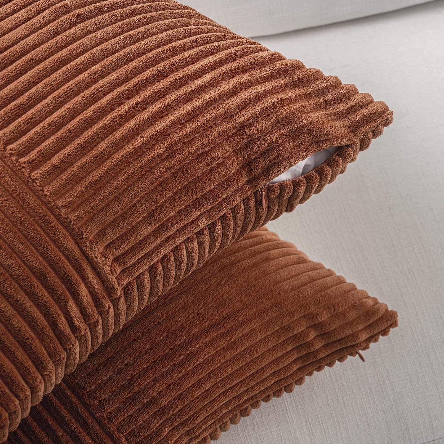 2 Packs Rust Boho Decorative Throw Pillow Covers 18X18 Inch for Couch Bed Sofa, Farmhouse Fall Home Decor, Soft Corss Corduroy Patchwork Textured Terracotta Accent Cushion Case 45X45 Cm