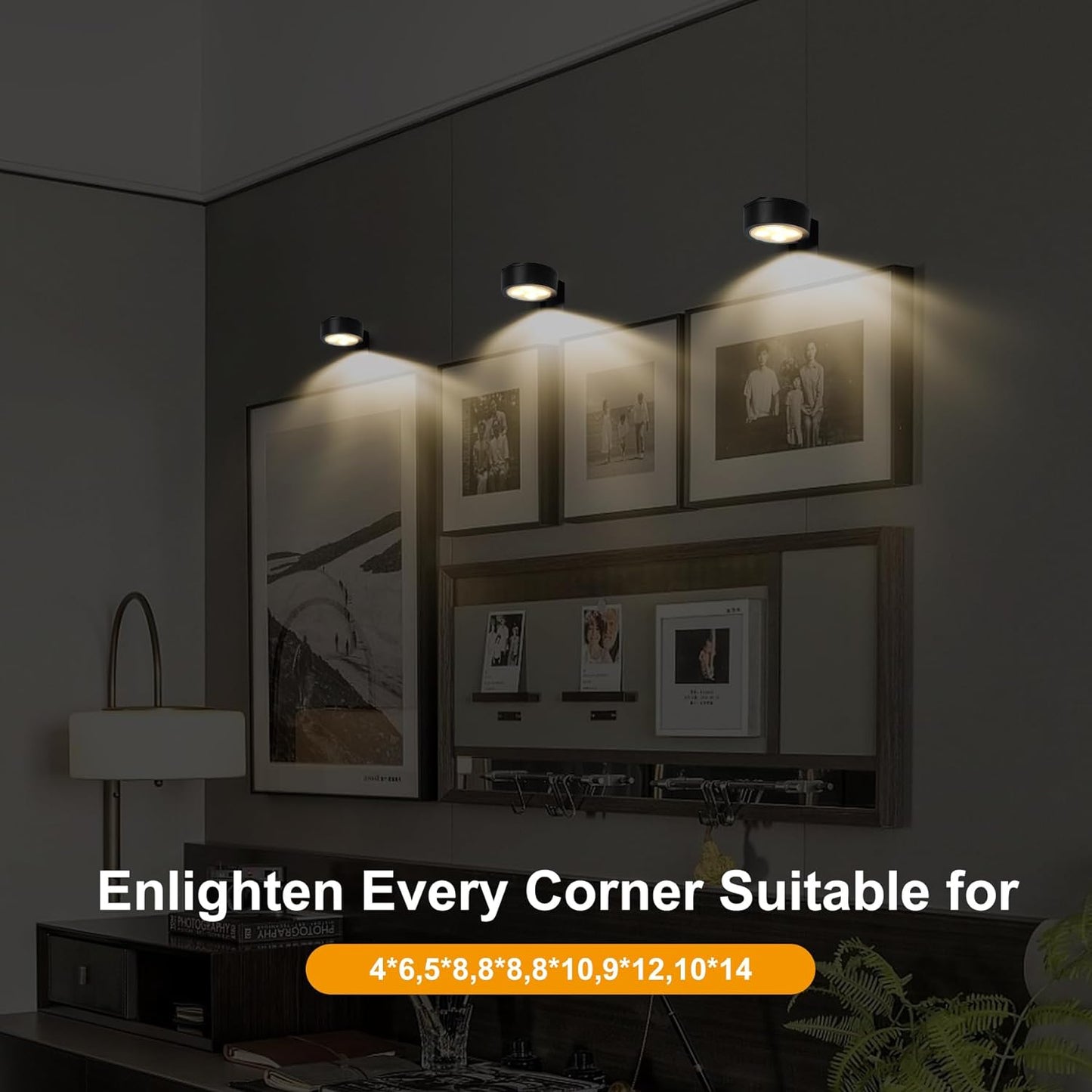 3-Pack Battery Operated Picture Light Magnetic Painting Light with 3 Lighting Modes,Remote and Dimmable Timer Art Display Light for Picture Artworking Frame Portrait,Wireless Wall Decor Puck Lights