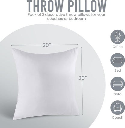 20X20 Pillow Inserts, Set of 2, White – Indoor Decorative Throw Pillows for Bed, Sofa & Couch – Soft, Supportive & Fluffy Cushion Inserts